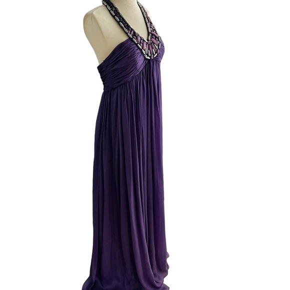 JOVANI PURPLE SILK FORMAL LONG DRESS GOWN BEADED NECKLINE 8 - Picture 2 of 11